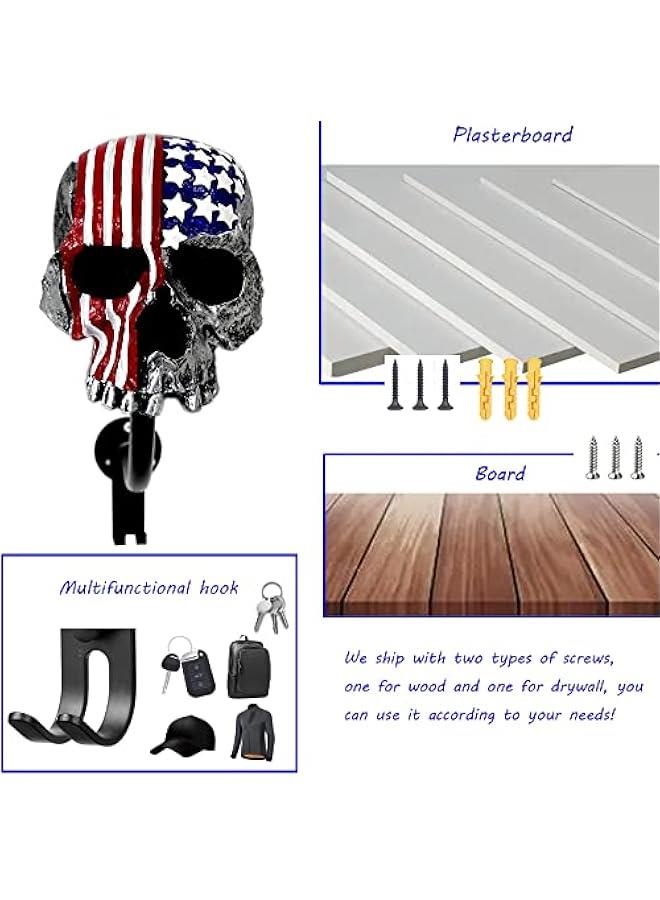 Arabest Motorcycle Accessories Helmet Holder Wall Mount, Skull Motorcycle Helmet Rack with 2 Hooks Hanger for Coats, Caps, Sports Equipment  - Image 5