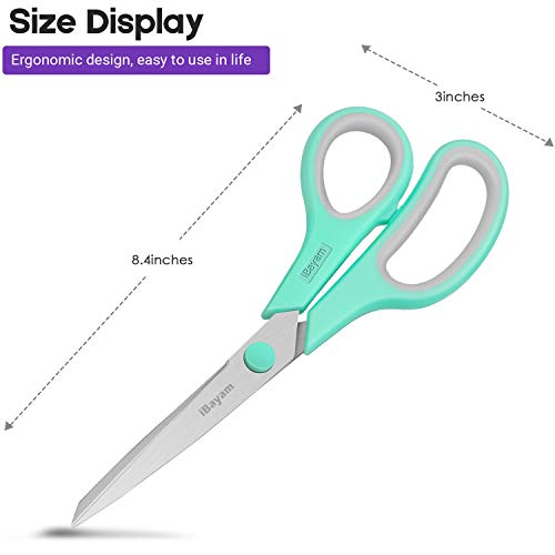 iBayam Scissors, iBayam 8" All Purpose Scissors Bulk 3-Pack, Ultra Sharp 2.5mm Thick Blade Shears Comfort-Grip for Office Desk Accessories Sewing Fabric Home Craft Teacher School Supplies, Right/Left Handed - Image 2