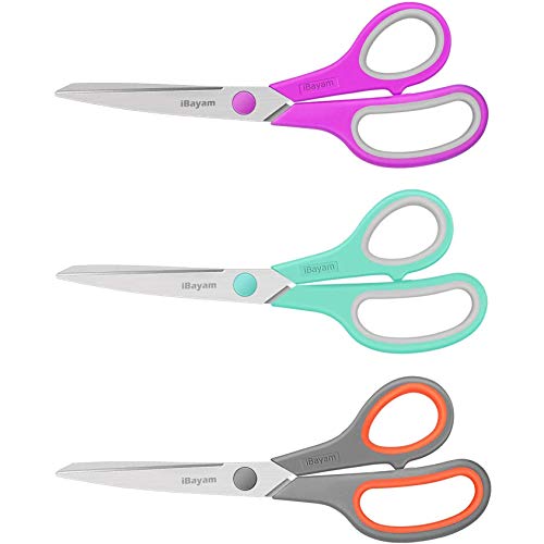 iBayam Scissors, iBayam 8" All Purpose Scissors Bulk 3-Pack, Ultra Sharp 2.5mm Thick Blade Shears Comfort-Grip for Office Desk Accessories Sewing Fabric Home Craft Teacher School Supplies, Right/Left Handed - Image 1
