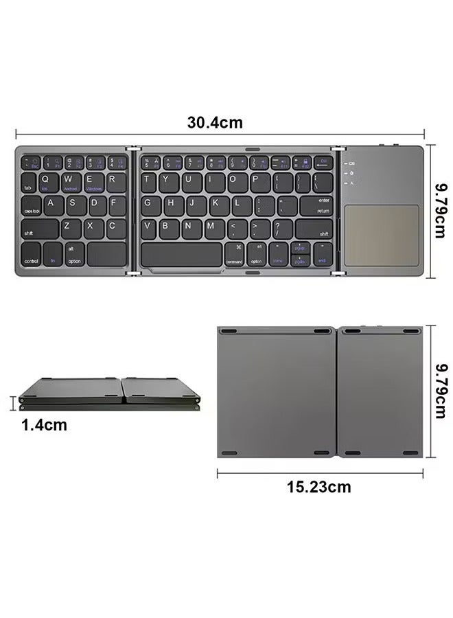 Raxoom Bluetooth Keyboard with Sensitive Touchpad, Multi-Device, Portable Rechargeable Tri-Fold Pocket-Sized Wireless Keyboard for iPhone, iPad, Smartphones, Laptop, Tablet B033 - Image 2
