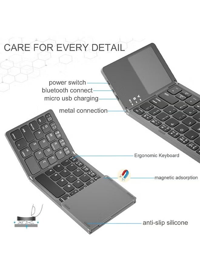 Raxoom Bluetooth Keyboard with Sensitive Touchpad, Multi-Device, Portable Rechargeable Tri-Fold Pocket-Sized Wireless Keyboard for iPhone, iPad, Smartphones, Laptop, Tablet B033 - Image 4