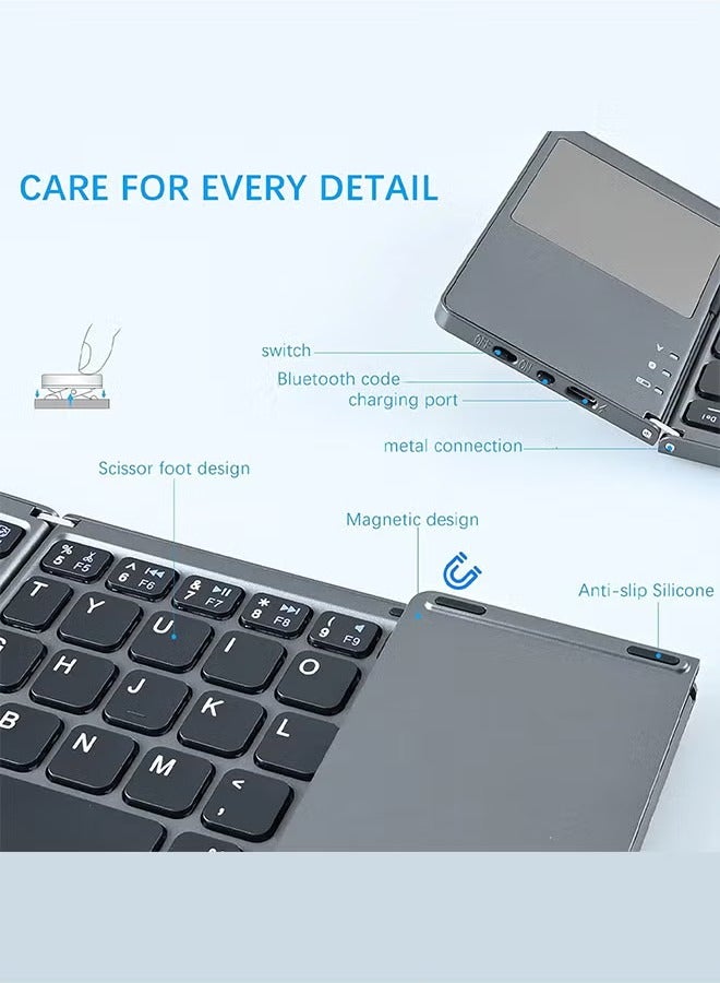 Raxoom Bluetooth Keyboard with Sensitive Touchpad, Multi-Device, Portable Rechargeable Tri-Fold Pocket-Sized Wireless Keyboard for iPhone, iPad, Smartphones, Laptop, Tablet B033 - Image 5