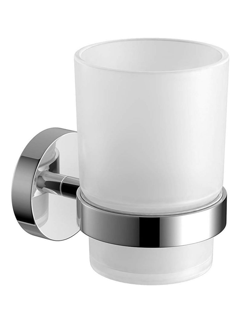 Oasisgalore Wall-Mounted Toothbrush Holder Frosted Glass Tumbler Bathroom Toothpaste Round Cup Set  - Image 1