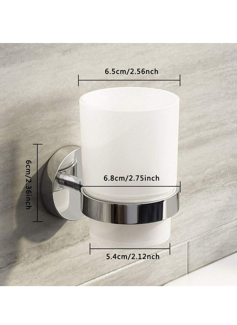 Oasisgalore Wall-Mounted Toothbrush Holder Frosted Glass Tumbler Bathroom Toothpaste Round Cup Set  - Image 2