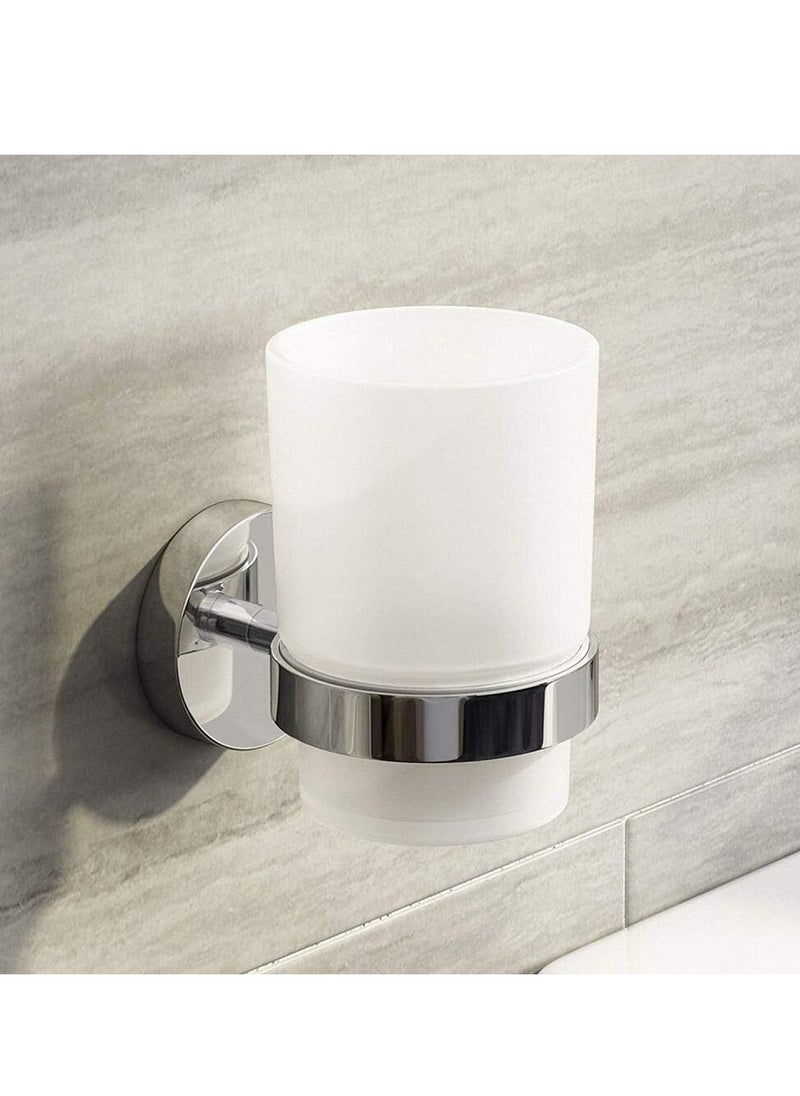 Oasisgalore Wall-Mounted Toothbrush Holder Frosted Glass Tumbler Bathroom Toothpaste Round Cup Set  - Image 3