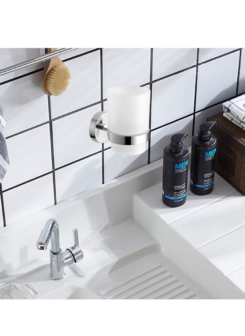 Oasisgalore Wall-Mounted Toothbrush Holder Frosted Glass Tumbler Bathroom Toothpaste Round Cup Set  - Image 4