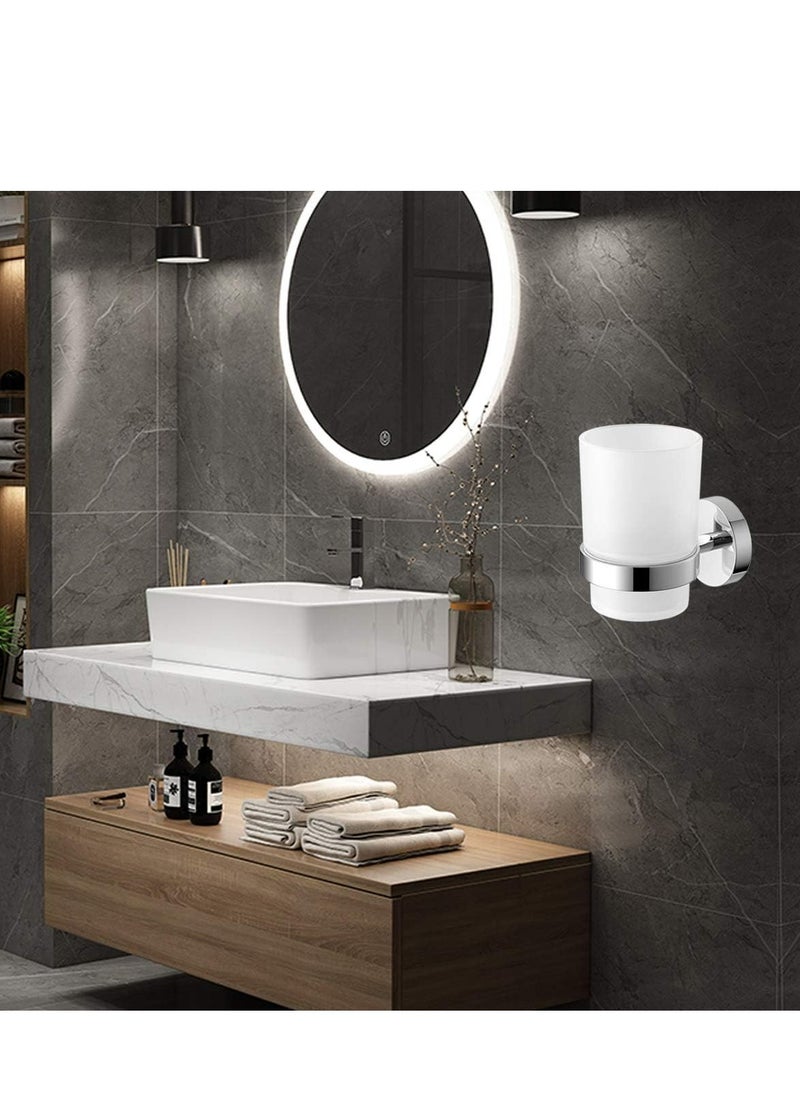Oasisgalore Wall-Mounted Toothbrush Holder Frosted Glass Tumbler Bathroom Toothpaste Round Cup Set  - Image 5