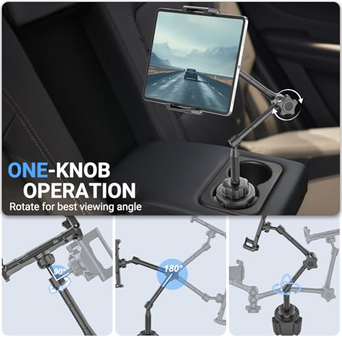 INSSKY Car Tablet Holder for Cup Holder, Metal Long Arm 360° Rotation Tablet Mount for Truck Golf Treadmill, Fit Thickness Case (Deep Max 1.18'') for iPad Pro/Air/Mini, Galaxy Tab & 6.1-15.6" Devices - Image 2