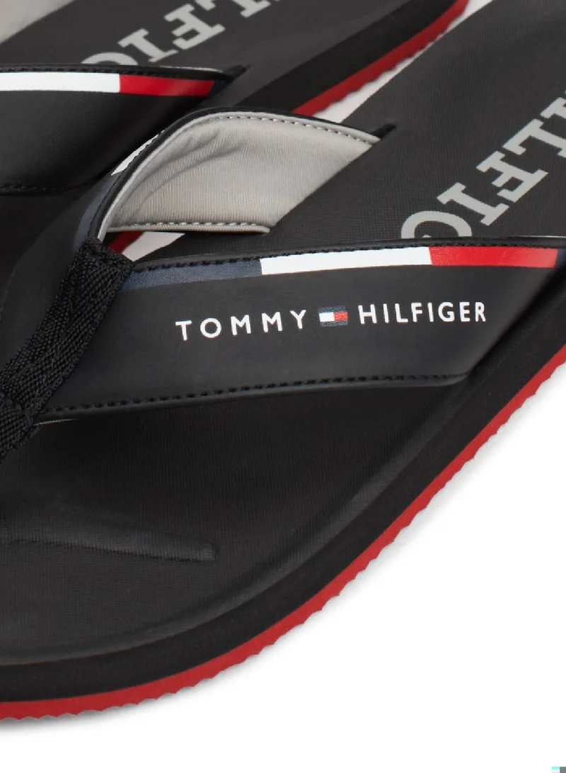 TOMMY HILFIGER Men's Comfort Hilfiger Beach Flip Flops - Polyester, Black