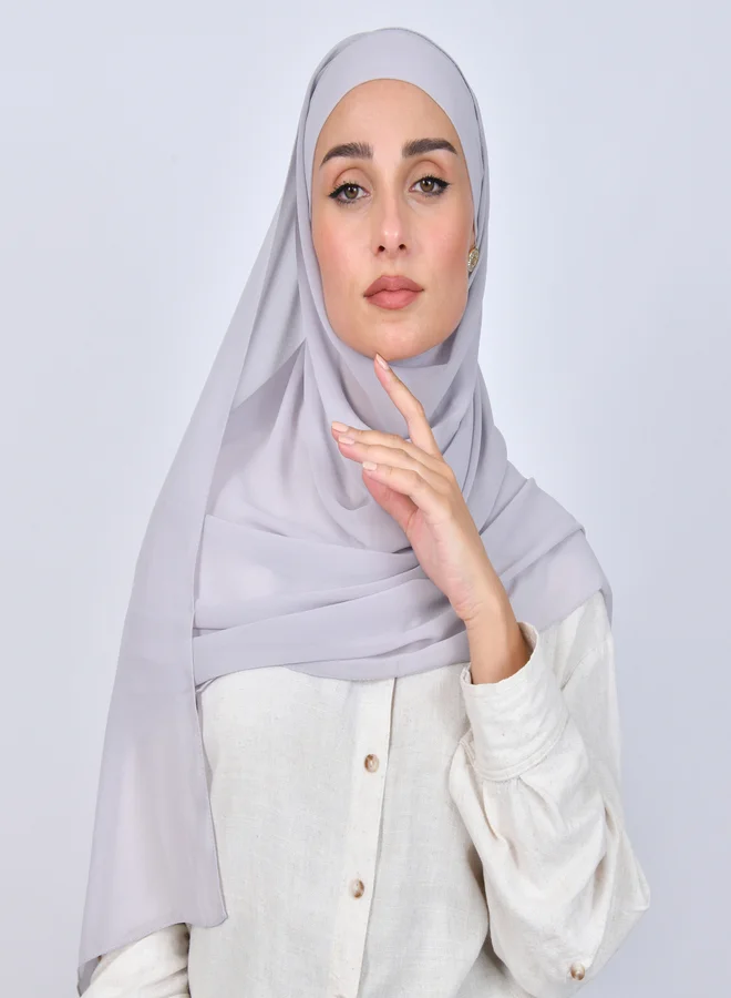 عبايات حوراء حجاب شيفون بإغلاق برباط - رمادي فاتح