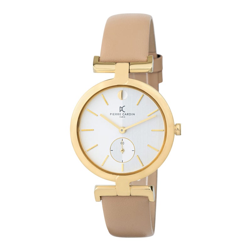 PIERRE CARDIN Women's Watch with Gold Stainless Steel Case and Beige Leather Band - Image 1