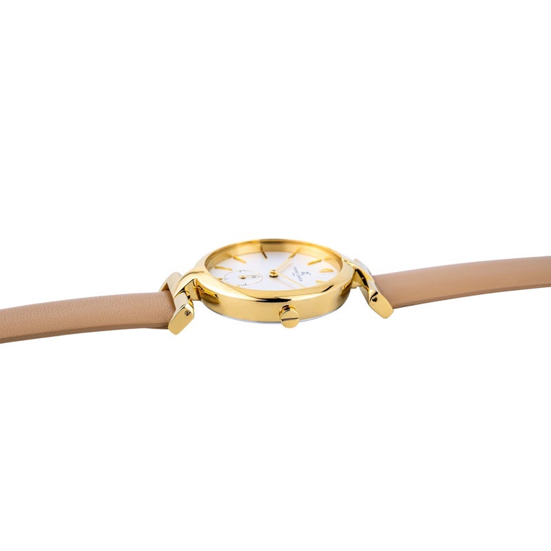 PIERRE CARDIN Women's Watch with Gold Stainless Steel Case and Beige Leather Band - Image 3