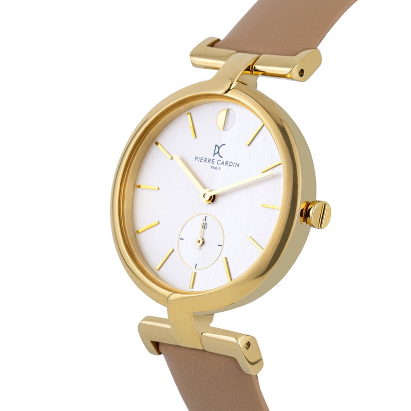 PIERRE CARDIN Women's Watch with Gold Stainless Steel Case and Beige Leather Band - Image 2