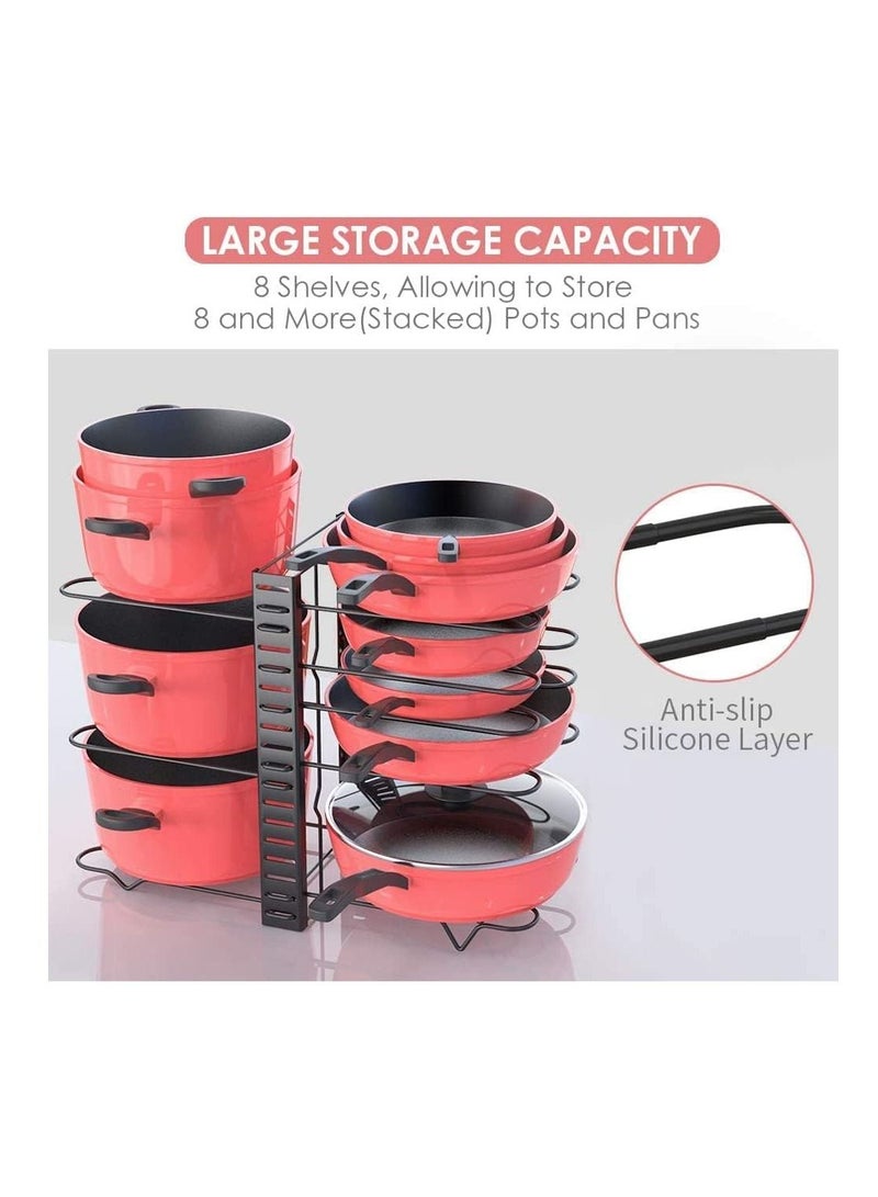 بلومنغ تايم حامل منظم للوعاء مكون من 8 طبقات قابل للتعديل لتنظيم المقالي وأدوات الطهي وخزانة المطبخ والعداد - Image 3