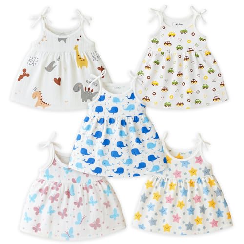 Kidbea® 100% Organic Cotton Newborn Baby Girls Sleeveless Dress | Casual Muslin Frock Infant - 5 Cute Prints (3-6 Months) - Image 1