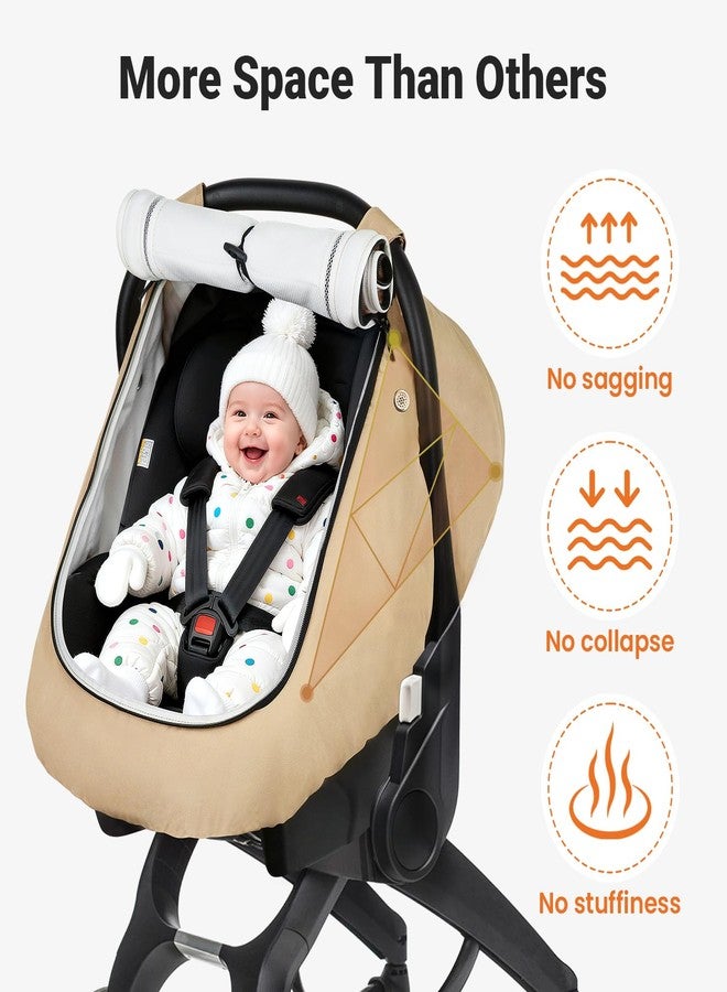 Rquite Car Seat Cover Baby, Winter Carseat Covers Boy Girl, Waterproof Infant Car Seat Cover Warm Car Seat Canopy for Cold Weather, Windproof Baby Carrier/Stroller Cover with 2 Layers Windows, Khak - Image 3
