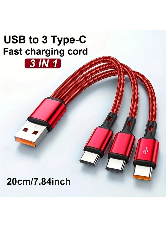 كابل USB C 3 في 1 شحن سريع 100 واط 6 أمبير 0.2 متر أسود مضفر بالنايلون للأجهزة اللوحية - Image 2
