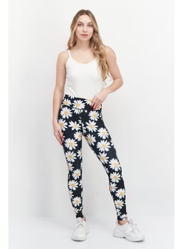 GILLY HICKS Women Regular Fit Floral Printed Tights, Black Combo  - Image 1