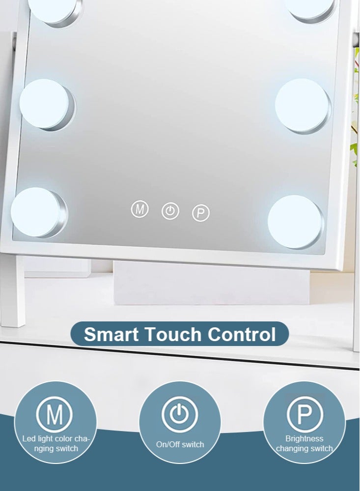Perfii Lighted Makeup Mirror, Hollywood Cosmetic Mirror with 9 Dimmable LED Bulbs, Smart Touch Control, 3 Colors Dimmable Light, 360° Rotation for Ultimate Glam - Image 2