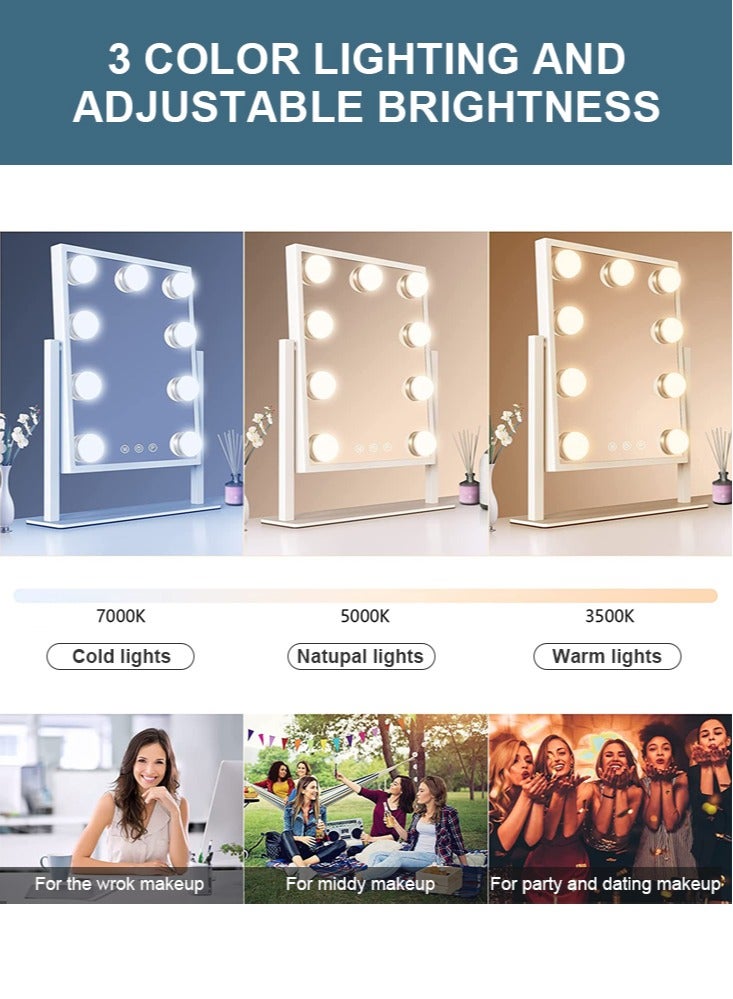 Perfii Lighted Makeup Mirror, Hollywood Cosmetic Mirror with 9 Dimmable LED Bulbs, Smart Touch Control, 3 Colors Dimmable Light, 360° Rotation for Ultimate Glam - Image 3
