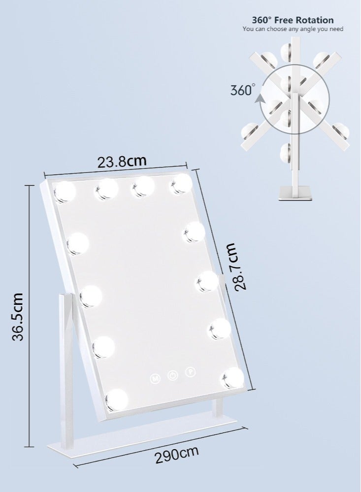 Perfii Lighted Makeup Mirror, Hollywood Cosmetic Mirror with 9 Dimmable LED Bulbs, Smart Touch Control, 3 Colors Dimmable Light, 360° Rotation for Ultimate Glam - Image 4