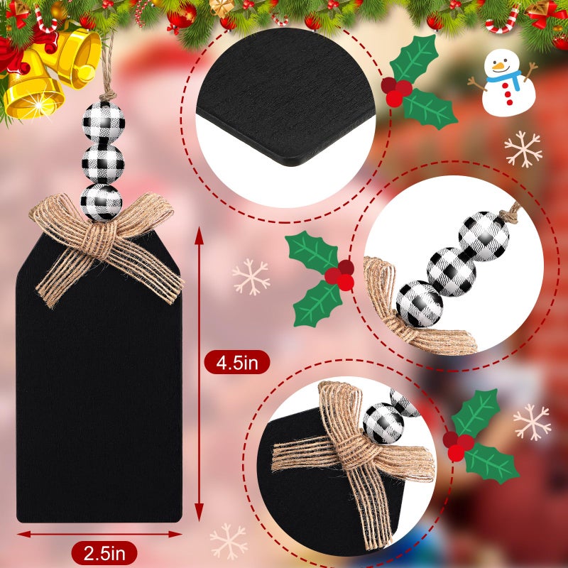 Junkin 12 Set Christmas Stocking Name Tags Farmhouse Christmas Ornaments Hanging DIY Unfinished Personalized Blank Bead Wooden Xmas Gift Tags for Christmas Decorations(4.5 x 2.6'' Black and White) - Image 2