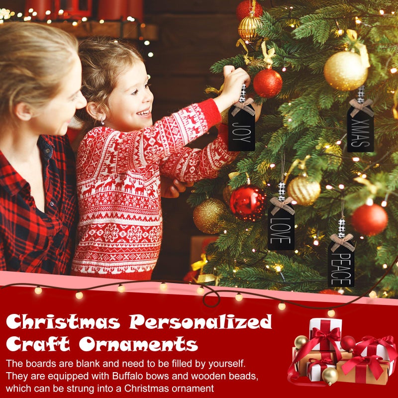 Junkin 12 Set Christmas Stocking Name Tags Farmhouse Christmas Ornaments Hanging DIY Unfinished Personalized Blank Bead Wooden Xmas Gift Tags for Christmas Decorations(4.5 x 2.6'' Black and White) - Image 5