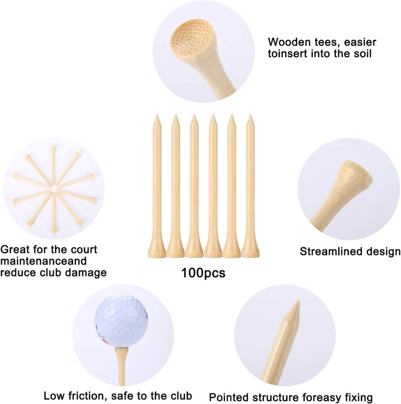 GFGL Golf Tees Durable Bamboo Tees 100Pcs 100Pcs 3-1/4" Friendly Biodegradable Material Reduce Friction Side Spin More Stable - Image 5