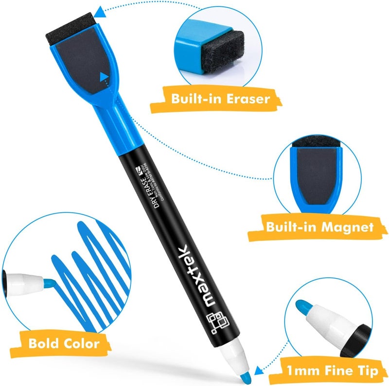 maxtek Multi-use upgraded craftsmanship Whiteboard Pens Magentic, Fine Tip Dry Wipe Pens, Assorted Colours, White Board Markers Erasable with Eraser, Low Odour Thin Whiteboard Pens Non sticky surface - Image 2