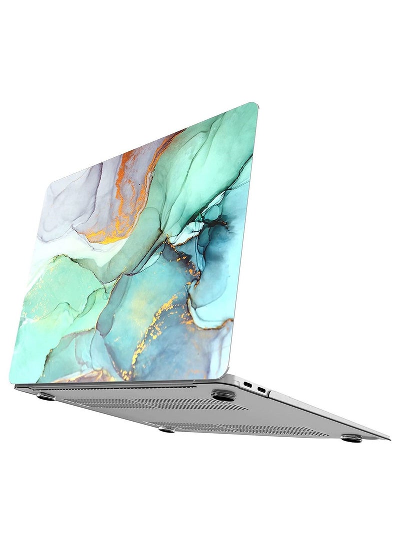 أمم حافظة صلبة بتصميم أمريكي غطاء لوحة مفاتيح واقي للشاشة متوافق مع ماك بوك نيو اير 13 بوصة مع شاشة شبكية العين ومعرف اللمس موديل ايه 1932 إصدار 2018/2019 رخام أخضر ملون - Image 3