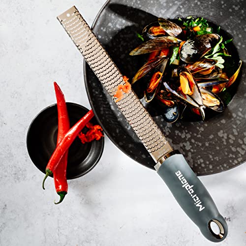 Microplane Premium Zester Grater in After Dark Gray | Lemon Zester tool, Hard Cheese & Vegetable Grater | For Citrus, Parmesan Cheese, Garlic, Ginger, Nutmeg | Fine Stainless Steel Blade, Made in USA - Image 5