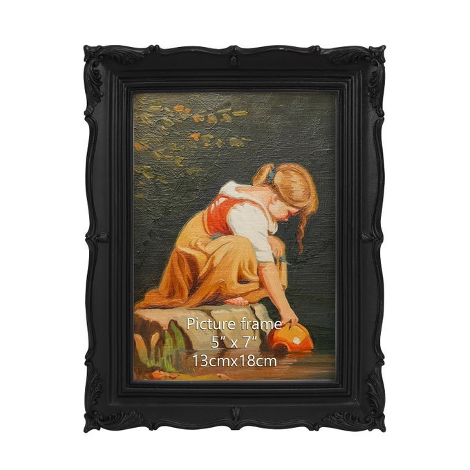 Vintage Picture Frame 5x7 Black 5 by 7 Ornate Decorative Antique Frame with Mat for 4x6 Photo Fancy Matted Frame for Desktop or Wall Horizontal or Vertical