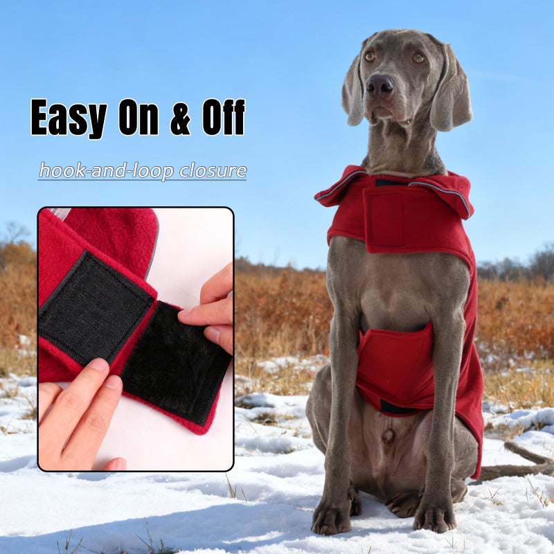 DENTRUN Reversible Dog Coat - Windproof Polar Fleece Vest with Reflective Neck Strips, Hook & Loop Closures, Sleeveless Cold Weather Jacket for Medium Large Dogs (L, Dogs Winter Outerwear) - Image 5