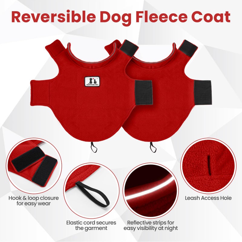 DENTRUN Reversible Dog Coat - Windproof Polar Fleece Vest with Reflective Neck Strips, Hook & Loop Closures, Sleeveless Cold Weather Jacket for Medium Large Dogs (L, Dogs Winter Outerwear) - Image 3