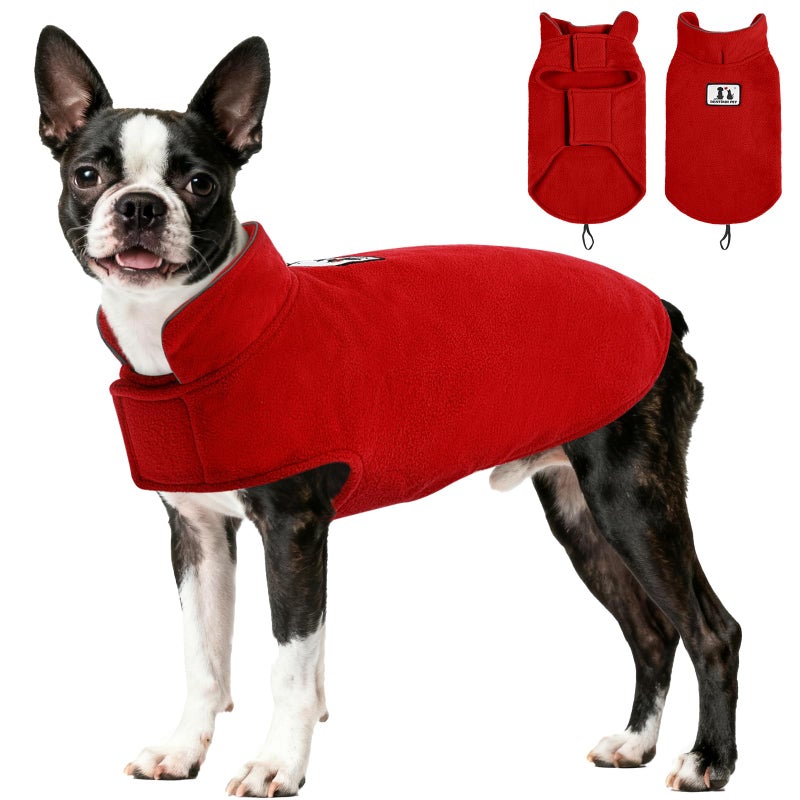 DENTRUN Reversible Dog Coat - Windproof Polar Fleece Vest with Reflective Neck Strips, Hook & Loop Closures, Sleeveless Cold Weather Jacket for Medium Large Dogs (L, Dogs Winter Outerwear) - Image 1