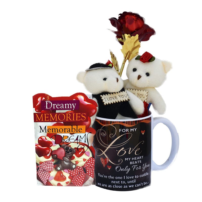 Saugat Traders Valentine Day Gift for Boys Girls Love Greeting Card Coffee Mug with Teddy Artificial Red Rose Birthday - Image 1