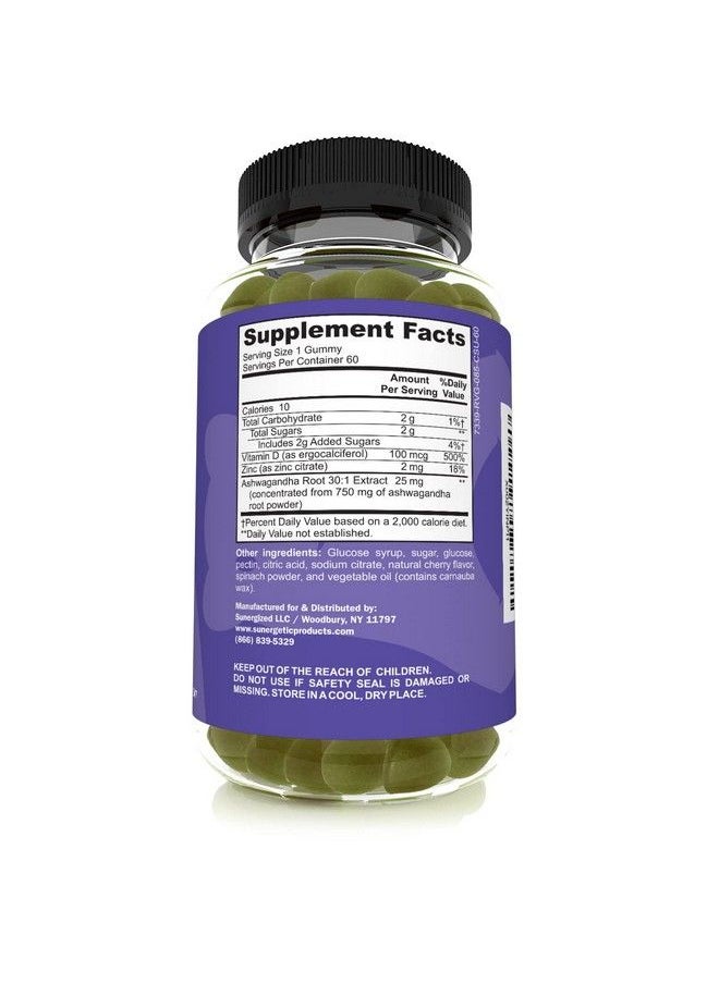 Sunergetic - Premium Ashwagandha Gummies Ashwagandha Supplement With 750 Mg Ashwagandha Root Per Gummy Ashwagandha Complex With Zinc & Vitamin D Supports Immune Health Mood & Relaxation 60 Gummies - Image 1