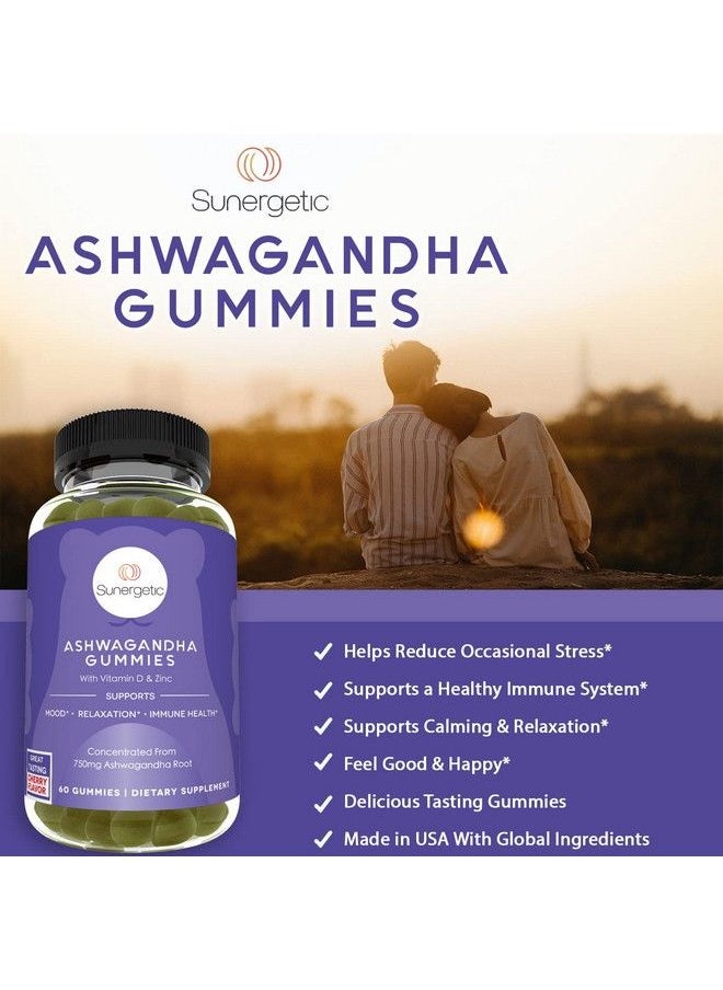 Sunergetic - Premium Ashwagandha Gummies Ashwagandha Supplement With 750 Mg Ashwagandha Root Per Gummy Ashwagandha Complex With Zinc & Vitamin D Supports Immune Health Mood & Relaxation 60 Gummies - Image 1