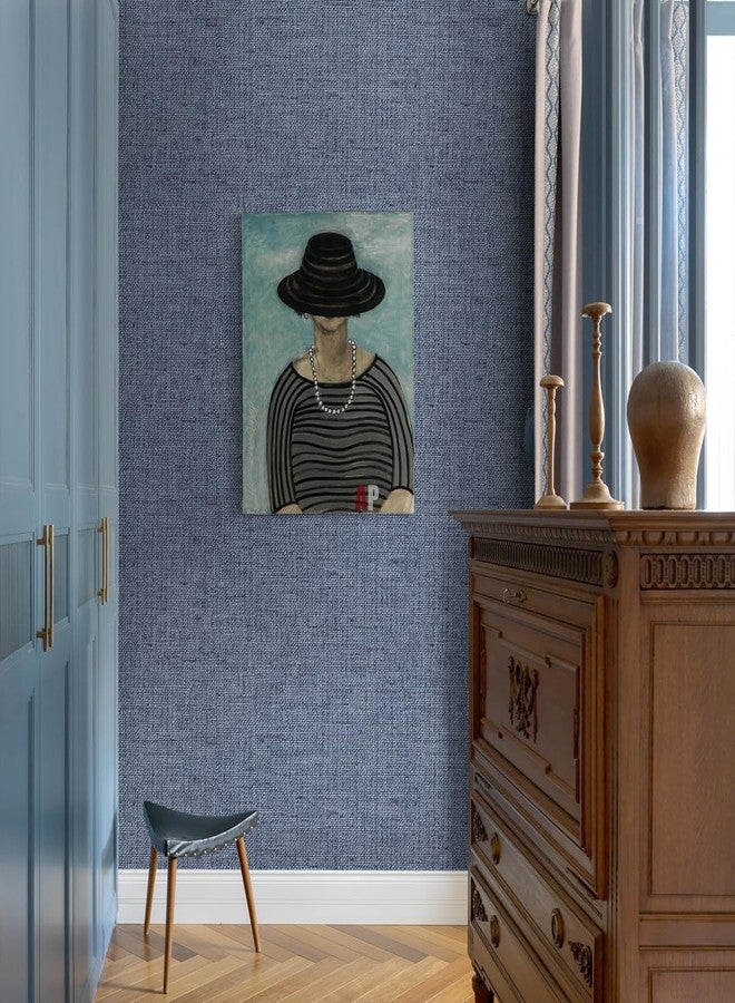 lenify Grasscloth Peel and Stick Wallpaper Denim Blue Contact Paper 15.7inch x 118.1inch Textured Wallpaper Vintage Faux Linen Contact Paper Self Adhesive Removable Decorative Wallpaper for Cabinets - Image 3