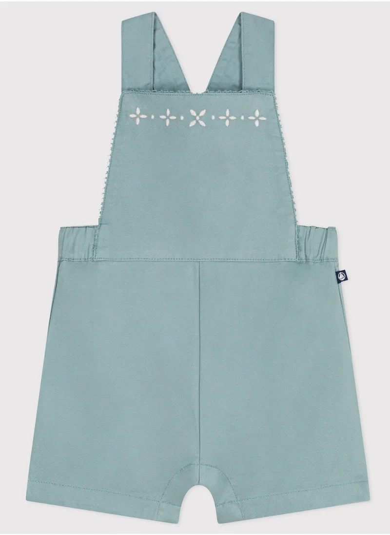 Petit Bateau Babies' short-legged plain cotton dungarees