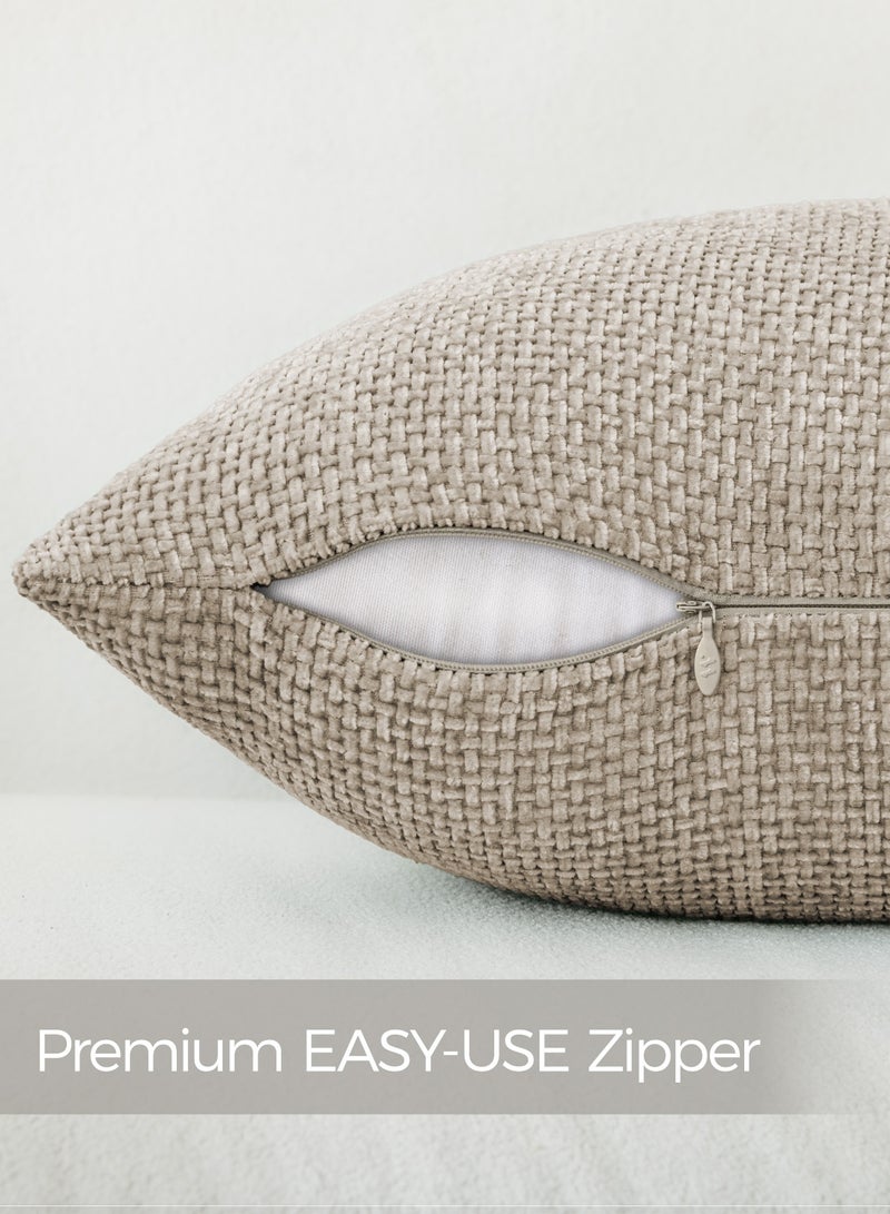 لحظة غطاء وسادة شنيلي باللون الرمادي الفاتح لحظة 30x50 سم عبوة من 2 غطاء وسادة زخرفي حديث من الطراز الريفي على شكل صليب. - Image 2