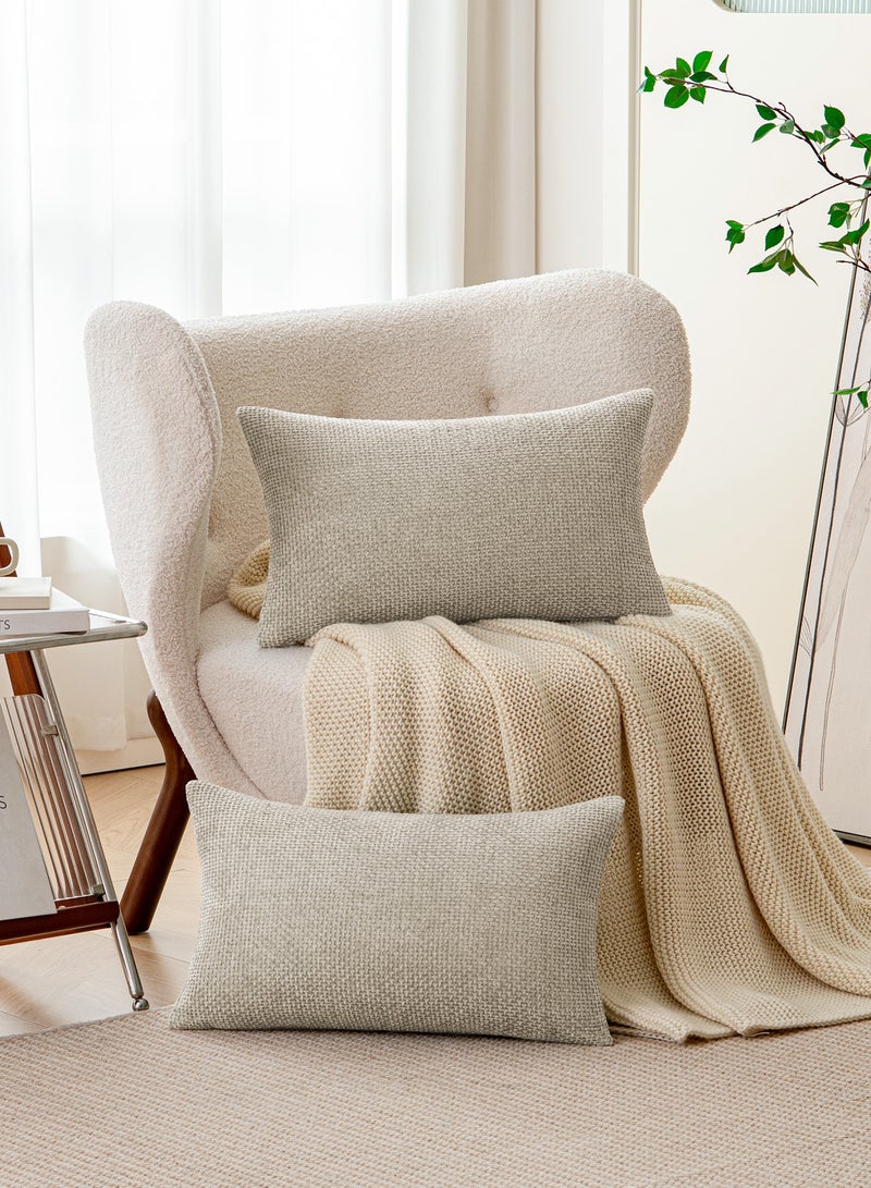 لحظة غطاء وسادة شنيلي باللون الرمادي الفاتح لحظة 30x50 سم عبوة من 2 غطاء وسادة زخرفي حديث من الطراز الريفي على شكل صليب. - Image 4