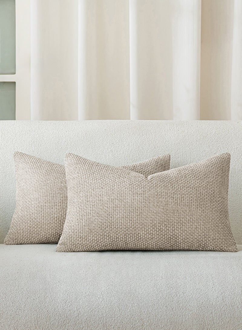 لحظة غطاء وسادة شنيلي باللون الرمادي الفاتح لحظة 30x50 سم عبوة من 2 غطاء وسادة زخرفي حديث من الطراز الريفي على شكل صليب. - Image 1