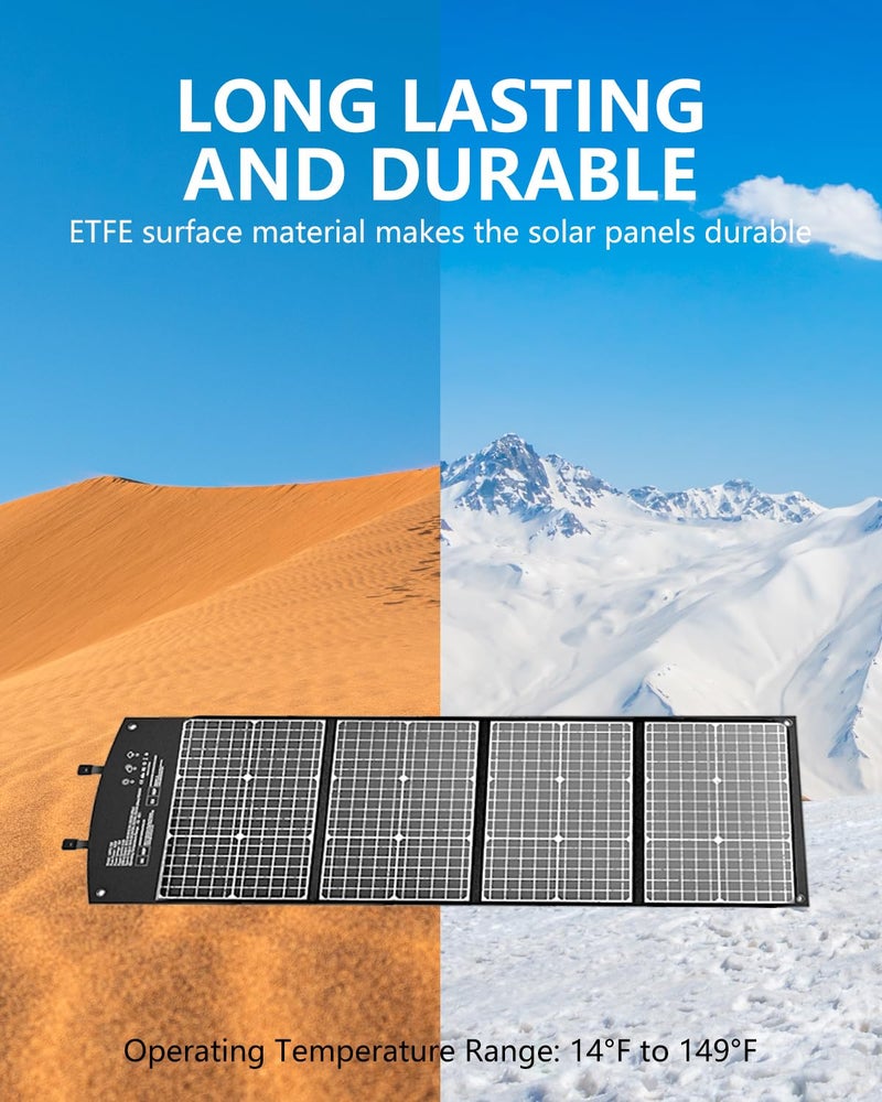 ELECAENTA لوحة شمسية محمولة ELECAENTA بقوة 120 واط لمحطة توليد الطاقة، تحويل عالي بنسبة 25%، 45 واط USB C QC 3.0 للهاتف المحمول والتابلت والكاميرا والطائرة بدون طيار، شاحن شمسي قابل للطي ETFE للأنشطة الخارجية والتخييم خارج الشبكة - Image 5