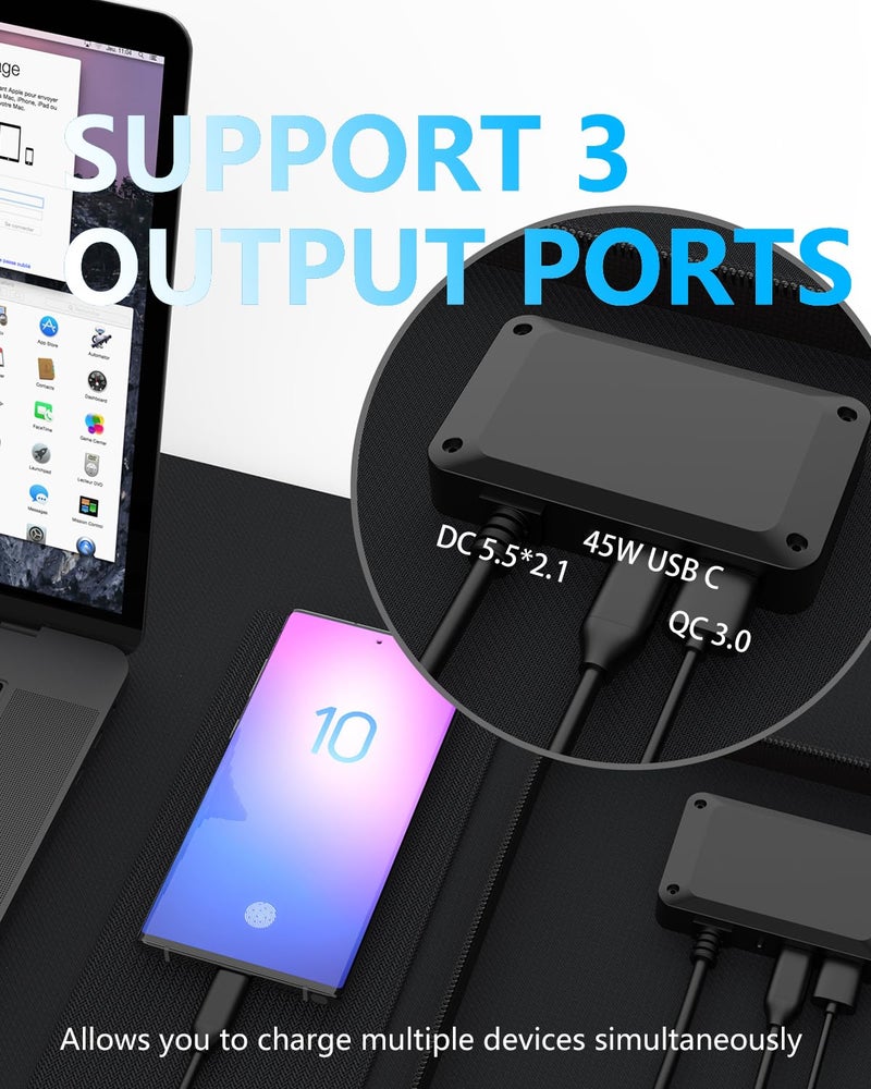 ELECAENTA لوحة شمسية محمولة ELECAENTA بقوة 120 واط لمحطة توليد الطاقة، تحويل عالي بنسبة 25%، 45 واط USB C QC 3.0 للهاتف المحمول والتابلت والكاميرا والطائرة بدون طيار، شاحن شمسي قابل للطي ETFE للأنشطة الخارجية والتخييم خارج الشبكة - Image 4