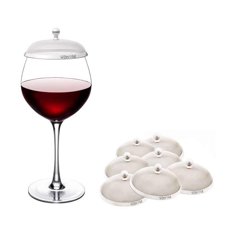 BEV HAT BevHat Stainless Steel Wine Glass Cover Pack of 8 Keep The Bugs Out of Your Drinks For Coffee Mugs Tea Cups Water Glasses Wine Accessories to Protect Your Beverage Outside 