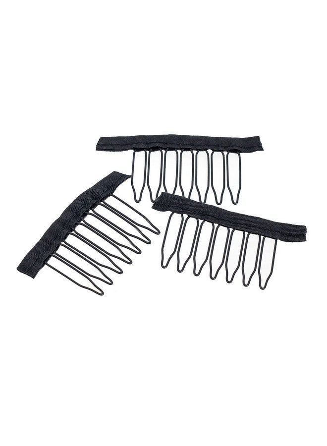 SWACC SWACC 100 Pcs Wig Combs for Making Wig Caps 7-teeth Metal Snap Steel Teeth with Cloth to secure wig no sew (Black, 7-Teeth Wip Comb)  - Image 4