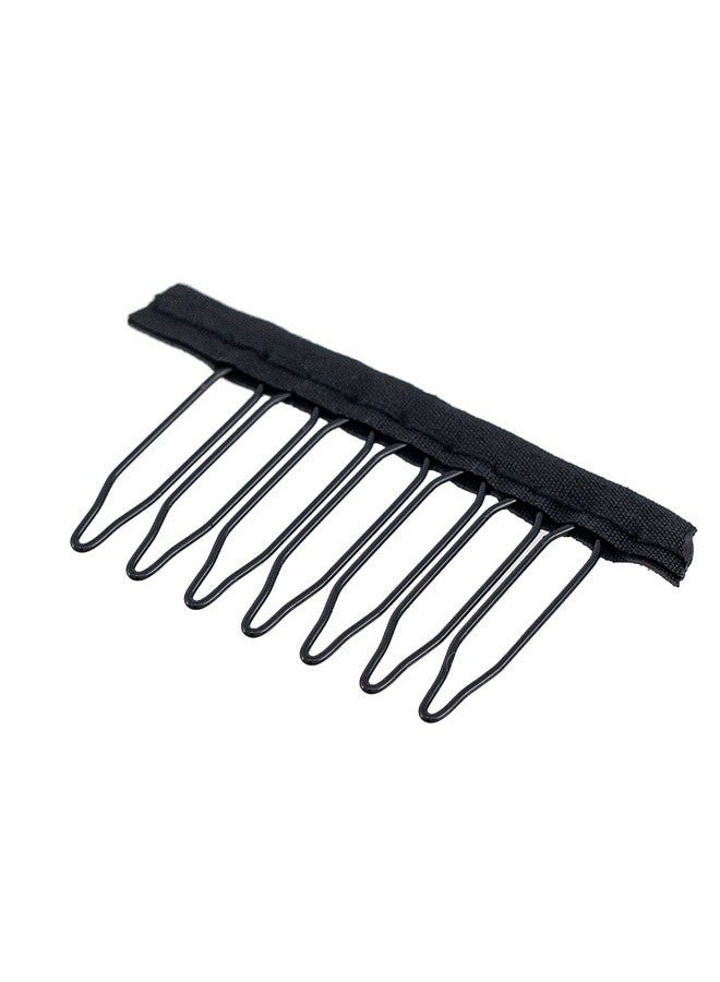 SWACC SWACC 100 Pcs Wig Combs for Making Wig Caps 7-teeth Metal Snap Steel Teeth with Cloth to secure wig no sew (Black, 7-Teeth Wip Comb)  - Image 2