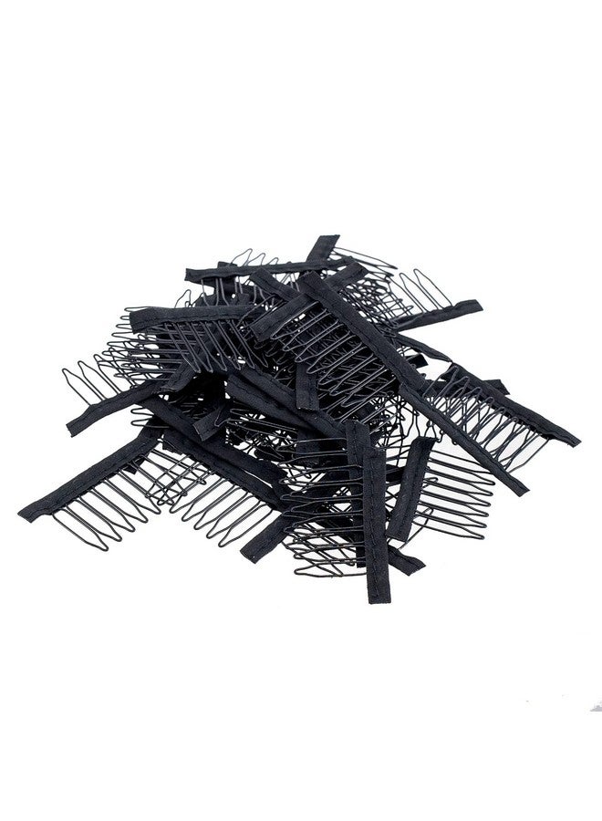 SWACC SWACC 100 Pcs Wig Combs for Making Wig Caps 7-teeth Metal Snap Steel Teeth with Cloth to secure wig no sew (Black, 7-Teeth Wip Comb)  - Image 5
