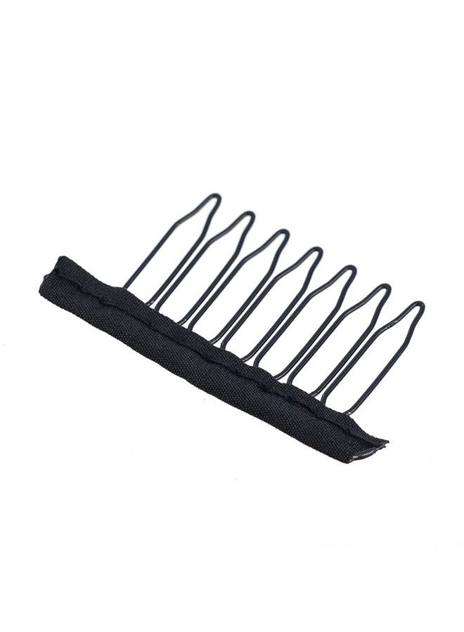 SWACC SWACC 100 Pcs Wig Combs for Making Wig Caps 7-teeth Metal Snap Steel Teeth with Cloth to secure wig no sew (Black, 7-Teeth Wip Comb)  - Image 3